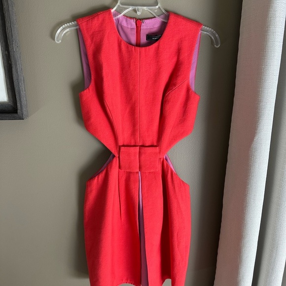 BCBGMaxAzria Orange Sheath Mini Dress Crew Neck Sleeveless - Picture 3 of 5